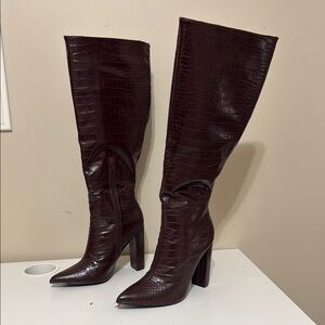 Fashion Nova Brown Heeled Boots Classic Silhouette